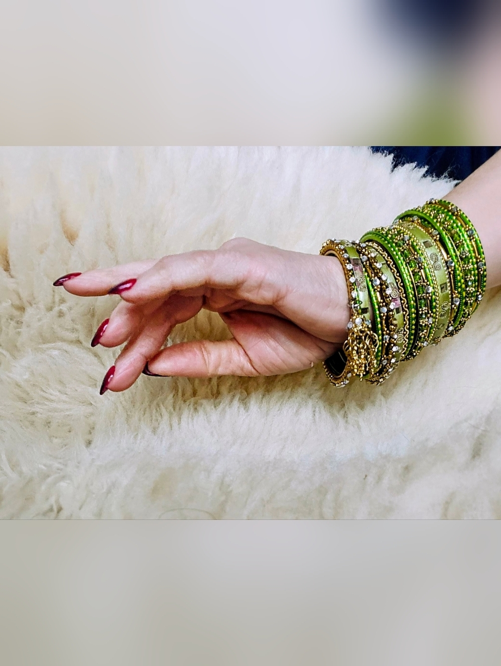 Green Gold-Accent Stackable Bangle Set - Picture 5 of 8